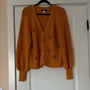 Daisy Street Orange Cardigan Sweater with Floral Design